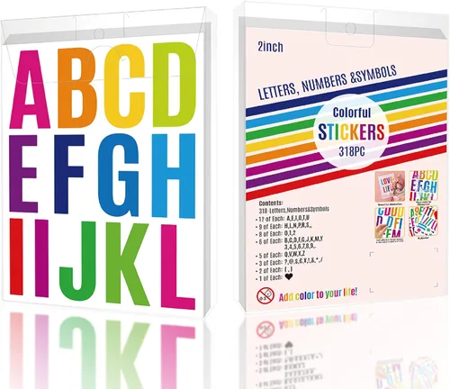 Vista 7 de 24 hojas de calcomanías de letras grandes, 318 calcomanías del alfabeto de 2 pulgadas, calcomanías de vinilo autoadhesivas para niños, escuela