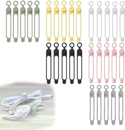 Vista 10 de 18 correas de silicona para cables organizadores para guardar auriculares, cables de carga de teléfono, bridas de cables altamente elásticas