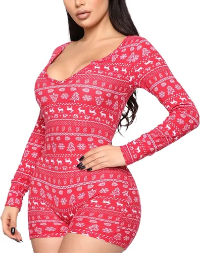 Vista 2 de RUEWEY mameluco para mujer, cuello en V, cortos, de una pieza, manga larga