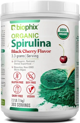 biophix Polvo orgánico de espirulina de 2.2 libras, sabor a cereza negra, superalimento rico en proteínas, rico en nutrientes, potente antioxidante,