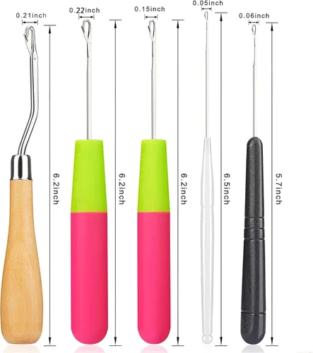 Vista 3 de Juego de 5 piezas de ganchos de pestillo curvos, ganchos de ganchillo, herramientas para trenzar el cabello, rastas de diferentes tamaños, agujas