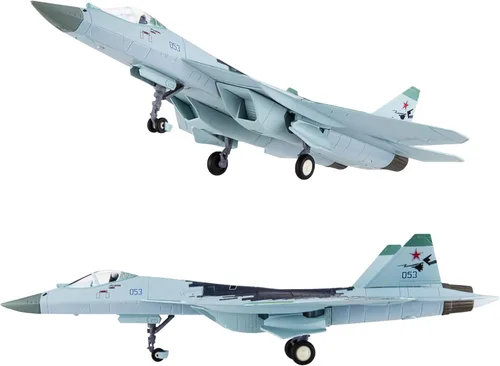 Vista 4 de Fighter Jet Modelo 1:100 Escala SU-57 Modelo fundido a troquel Aviones Modelo de aviones de combate Falcon Fighter Modelo pintado a presión