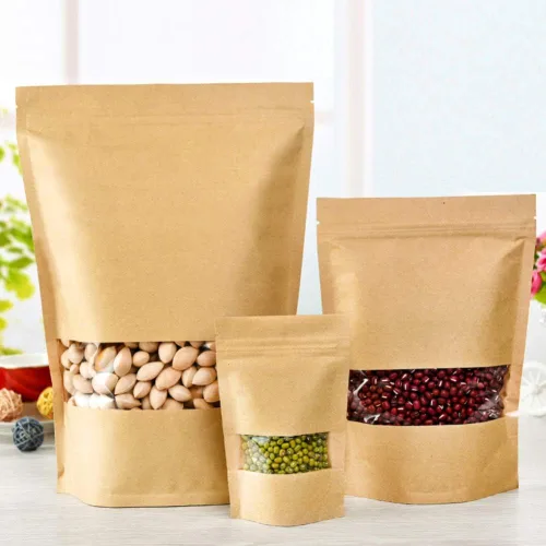 Vista 3 de 50 bolsas de papel kraft con ventana de pie, con sello Ziplock, bolsa de papel resellable grande para almacenamiento de alimentos, 1 oz, 3.5 x 5.5