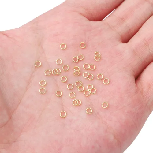 Vista 3 de BEADIA Anillos de salto chapados en oro de 14 quilates sin decoloración de 3 mm, 1200 piezas para hacer joyas