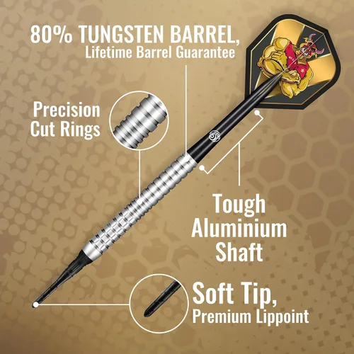 Vista 3 de Shot! Dardos de punta suave, Michael Smith Bully Boy Precision (0.63 oz/0.71 oz), barril 90% tungsteno, juego de dardos profesionales hechos a mano