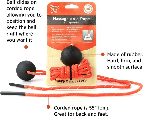 Vista 2 de Tiger Tail Tiger Ball 1.7 - Bola de espuma de rodillo + cuerda de 50 pulgadas + cuerda con cable, bola de masaje de tejido profundo: pies, piernas