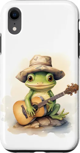 Vista 19 de Cute Little Green Frog Playing Guitar Case for iPhone 16