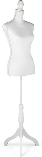 HYNAWIN Forma de vestido de cuerpo de torso de maniquí femenino blanco con soporte de trípode ajustable para exhibición de joyas de vestir