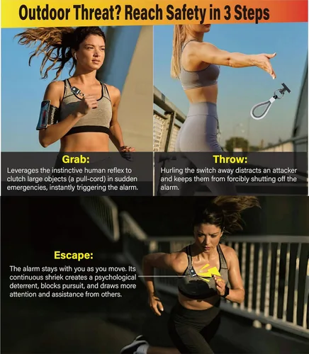 Vista 3 de Alarma de seguridad personal grabable – Alarma de autodefensa certificada por la FCC con 2 modos de emergencia – Estroboscópico LED recargable