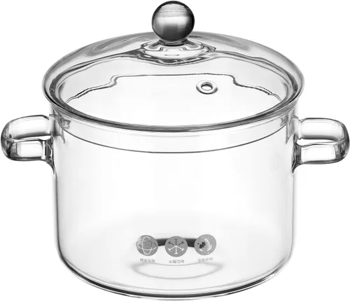 ERINGOGO Cacerola de vidrio con tapa, olla de cocina de 64 onzas con tapa y asa, olla de sopa transparente, utensilios de cocina de vidrio de