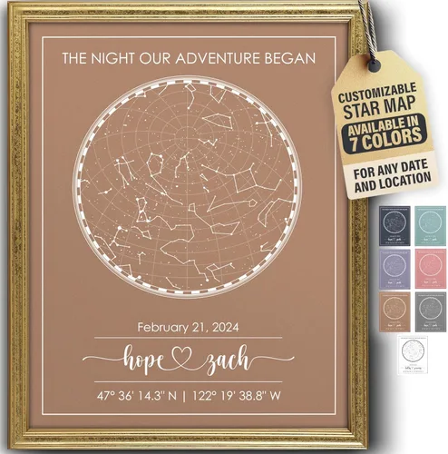 Vista 17 de Impresión artística personalizada de mapa de estrellas, totalmente personalizada (tus detalles, tamaño, color, marco), regalo para el día