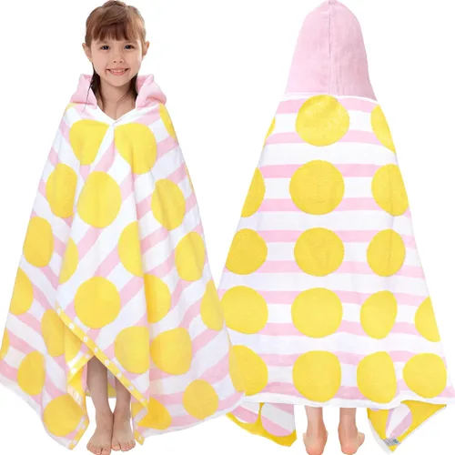 Vista 26 de VOOVA & MOVAS Poncho toallas para niños (4-8 años), de secado rápido, ligeras, absorbentes, de algodón, con capucha, bata para piscina, natación