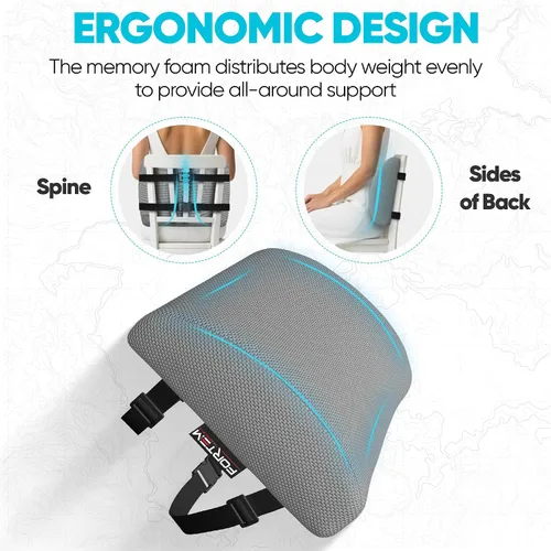 Vista 6 de FORTEM Almohada de apoyo lumbar para silla de oficina, almohada de apoyo Gris