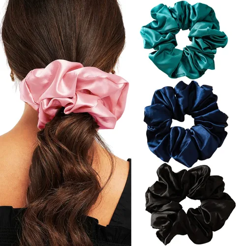 Vista 9 de Coleteros de satén de gran tamaño para mujer, ligas grandes para el cabello, suaves, sin daños, bandas de pelo de seda suave al tacto para dormir