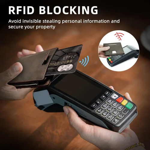 Vista 5 de ECOZATU Slim Minimalist Wallet for Men-RFID Blocking Slim Leather Wallets for Men Mens Wallet Bifold Front Pocket with Metal Money Clip, ID Window &