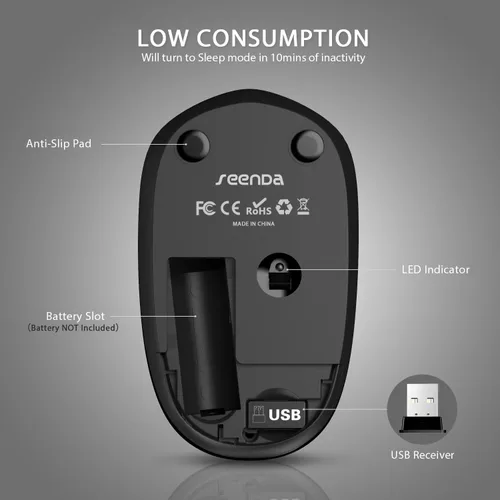 Vista 6 de Seenda - Ratón inalámbrico de 2.4G, con nanoreceptor USB, clic silencioso para computadora, portátil, PC, tableta, Mac - Negro