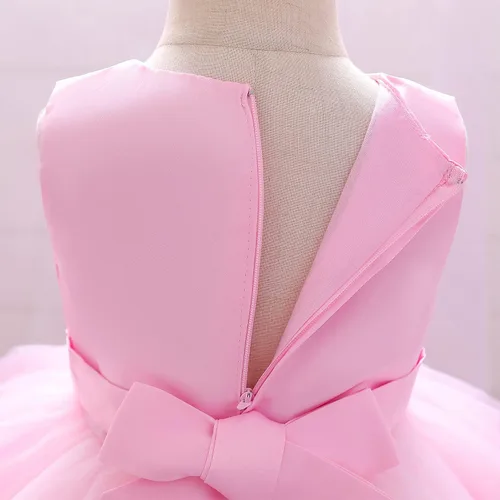 Vista 7 de Vestido de encaje para bebé niña con flores, tul sin mangas, lazo de princesa, fiesta, boda, concurso de dama de honor (0-6T)