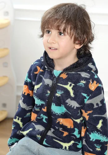 Vista 6 de Feidoog - Chaqueta de vellón polar con capucha, de manga larga, gruesa, cálida y resistente, para bebé o niños pequeños, para otoño o invierno