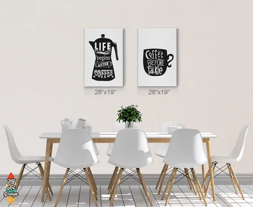 Vista 3 de HB Art Design Life Begins After Coffee and Coffee Before Talkie 2 Panel Canvas Print Set Wall Art Coffee Bar Decor Coffee Signs Kitchen Wall Decor