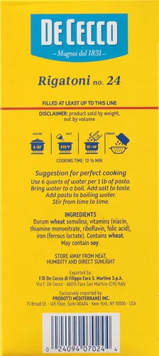Vista 3 de De Cecco Pasta de sémola, Rigatoni No.24, 1 libra (paquete de 6)