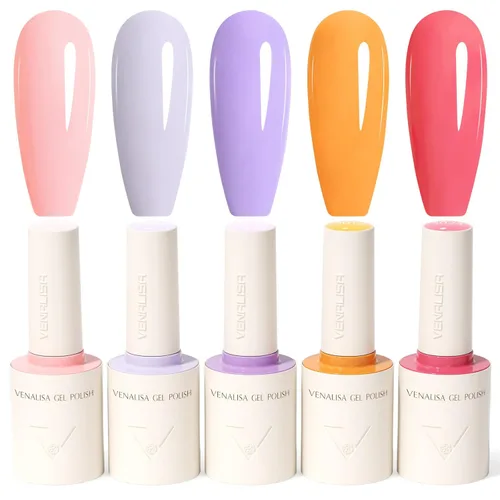 Vista 12 de VENALISA - Juego de esmalte de uñas de gel rosa de 10 ml, con kit de puntas de uñas DIY, 5 piezas de esmalte de uñas de gel de color rosa, rojo