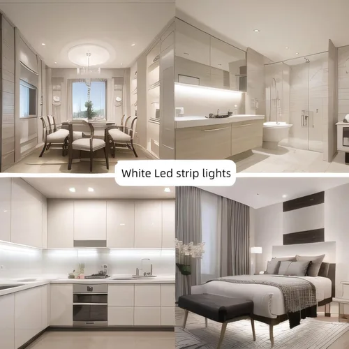 Vista 6 de Kit de iluminación debajo del gabinete Tiras pequeñas de luz LED de 10 pies blancas, tira de luces LED flexible regulable, 180 LED, súper brillantes