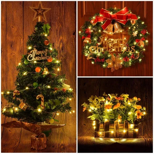 Vista 5 de Luces estrelladas que funcionan con pilas, 50 micro LED de 18 pies, blanco cálido, impermeable, árbol de Navidad, corona, boda de bricolaje