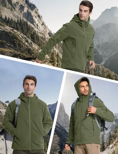 Vista 5 de CRYSULLY - Chaquetas tácticas militares deportivas de hombre, abrigos de forro polar con capucha, chaquetas de aventura al aire libre