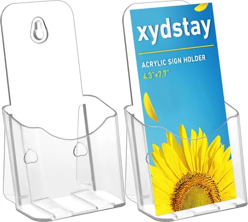 xydstay Soporte acrílico para folletos de 4 x 9 pulgadas, diseño de espalda inclinada, soporte de exhibición transparente, soporte de plástico para