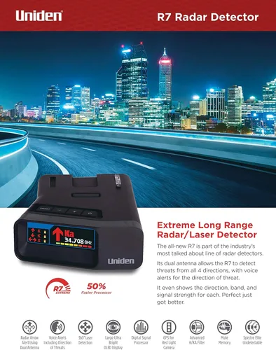 Vista 4 de Uniden R7 Extreme - Detector de radar láser de alcance extremadamente largo, GPS integrado con alertas en tiempo real, antenas dobles delanteras