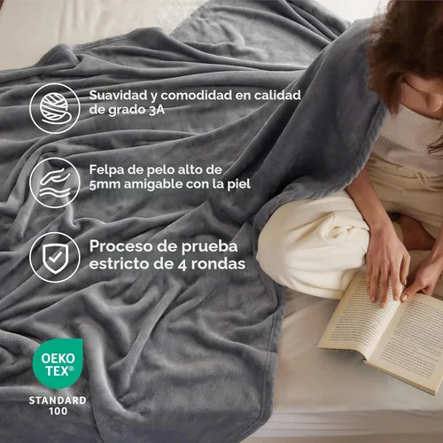 Vista 3 de Bedsure GentleSoft Manta de forro polar, tamaño individual, color gris, 10.53 oz/m², ligera, afelpada, acogedora, suave y cálida para cama, sofá