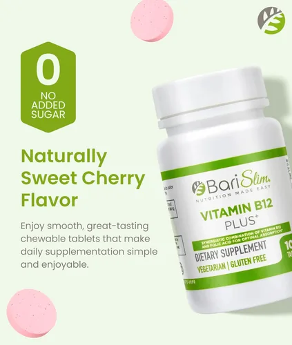 Vista 3 de BariSlim Tabletas de vitamina B12 Plus - Formulado bariátrico para cirugía posterior a la pérdida de peso, incluyendo bypass gástrico y manga