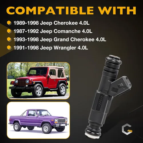 Vista 6 de Inyector de combustible, 4 agujeros, 6 piezas para Jeep Wrangler Cherokee Grand Cherokee Comanche 4.0 1987-1998 Reemplazar # 0280155703