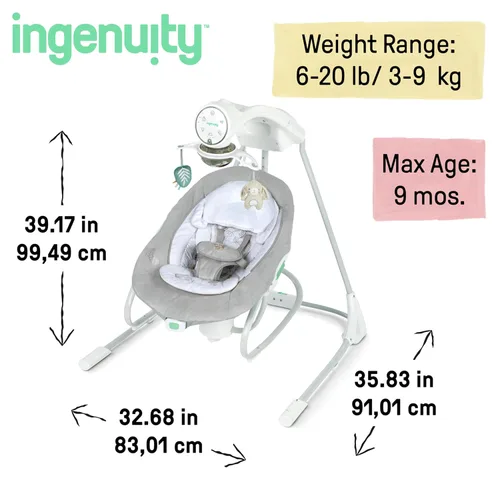 Vista 6 de Ingenuity InLighten 2 en 1 Columpio y Mecedora Relajante para Bebé - Asiento Infantil Giratorio con Vibración, Sonidos Relajantes, Luces - Remy