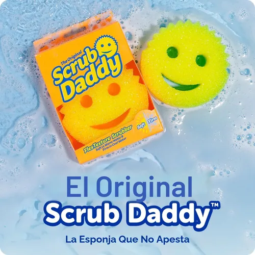 Vista 2 de Scrub Daddy 6 esponjas de cocina y 1 soporte de esponja para platos de Daddy Caddy - Sin BPA y fabricado con espuma de polímero, resistente a