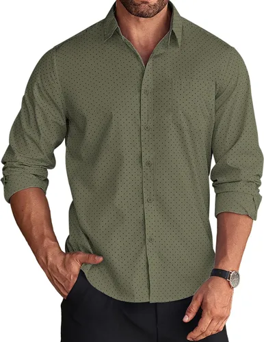 COOFANDY Men's Business Dress Shirt Long Sleeve Regular Fit Shirt Casual Polka Dot Printed Button Down Shirts