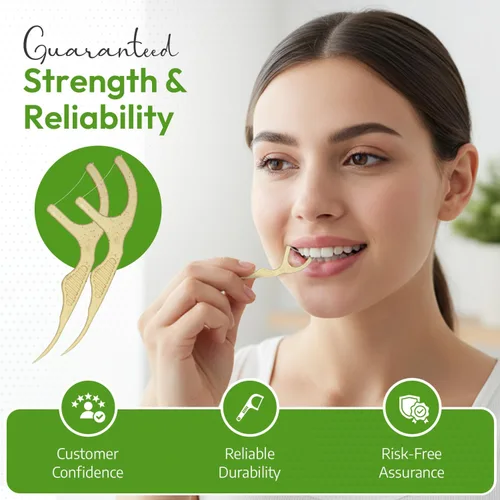 Vista 5 de Palillos de hilo dental, a base de plantas y ecológicos, sin roturas y sin hilo dental, 100 unidades, menta