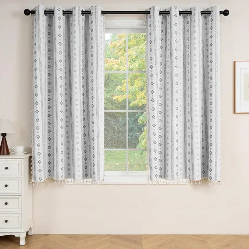 ColorBird Cortinas Opacas Bohemias Térmicas para Invierno Aislantes con Estampado Negro y Blanco Cortinas de 63 Pulgadas de Largo Tratamiento de