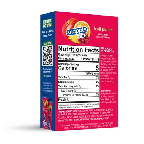 Vista 2 de Snapple Fruit Punch - Mezcla de bebida en polvo – 12 cajas de 6 barras de polvo, 72 barras en total Cero azúcar Hidratación sobre la marcha