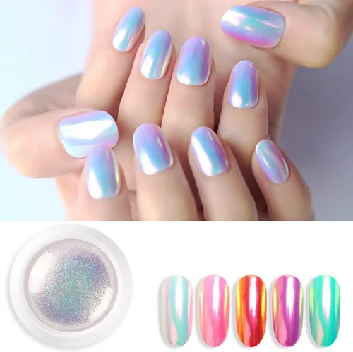 Vista 2 de Barniz, espejo mágico efecto neón polvo brillante perla uñas brillo uñas arte decoraciones