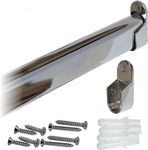 Kit de barra de armario ovalada de 36 pulgadas | Cromo pulido | Soportes y accesorios de extremo atornillados | Acero de calibre pesado | 1 kit |
