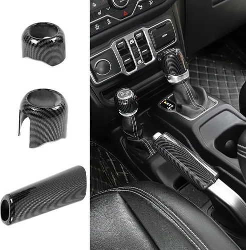 Funda para Freno de Mano + Tapa del Pomo de Cambio + Tapa del Pomo de Cambio del Modo de Conducción Compatible con Jeep Wrangler JL JLU 2018-2025