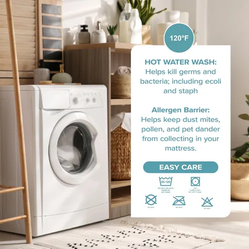 Vista 9 de Bare Home Cubrecolchón acolchado (individual) – Funda de colchón refrescante – Fácilmente lavable – Funda elástica ajustable para colchón – Elástico