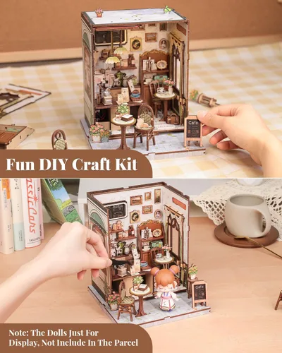 Vista 4 de CUTEBEE - Kit de rincón de libros, kit de casa de muñecas en miniatura para adultos y adolescentes, decoración de estantería, modelo de callejón