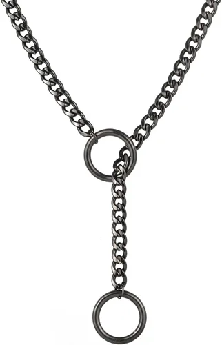 Vista 26 de Collares de anillo en forma de corazón con cadena deslizante para mujer, collar de barra de cadena cubana de acero inoxidable, collar punk rock