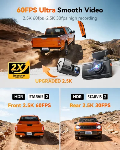 Vista 2 de WOLFBOX X3 PRO Dash Cam delantera y trasera, Dual STARVIS 2 IMX675, 1440P 60FPS+1440P ADAS Cámara de coche, estabilización de imagen EIS con WiFi