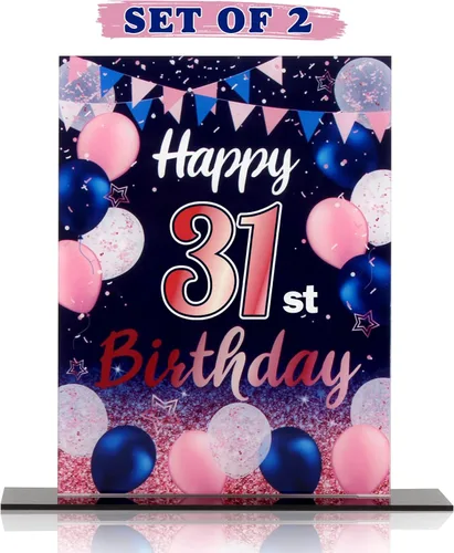 Vista 107 de LINGTEER Decoración de cumpleaños, soporte para globos, centros de mesa de acrílico, póster impreso de feliz 50 cumpleaños, centros de mesa de Negro