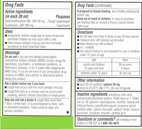 Vista 6 de Robitussin DM para la tos y la congestión del pecho, supresor de la tos y expectorante, sabor a frambuesa, botella de 4 onzas líquidas