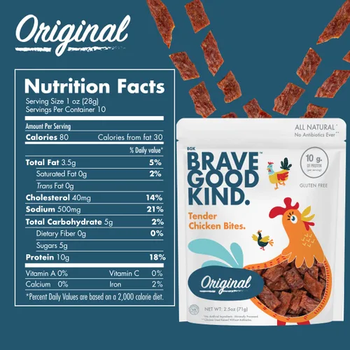 Vista 13 de BRAVE GOOD KIND Tender Chicken Jerky Bites - Teriyaki Flavor, Gluten Free, High Protein, Keto Friendly, Jerky Snack Bags On-The-Go