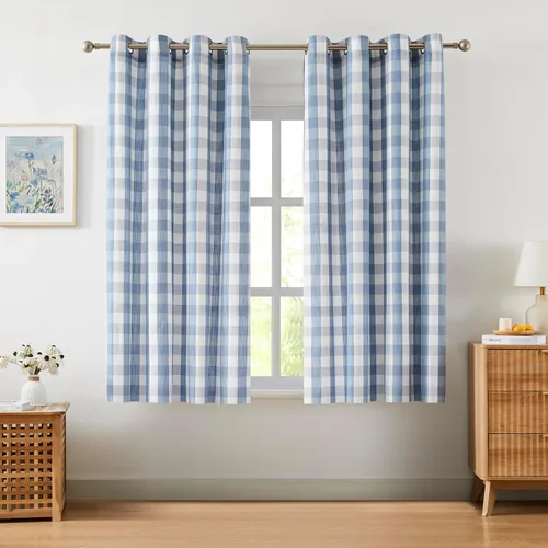 Vista 13 de Amzdecor Cortinas a cuadros de búfalo con ojales de 54 pulgadas de largo, cortinas texturizadas semitransparentes para sala de estar y dormitorio, 2